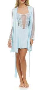 Flora Nikrooz Showstopper Metallic Self Tie Cover Up Robe Light Blue Size L - Picture 1 of 4