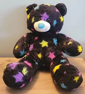 Build A Bear Black Teddy Bear Multicolor Stars Plush Stuffed Animal 16" BABW - Picture 1 of 7