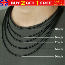 Women Men 3mm Black Rope Leather Cord Chain Necklace Stainless Steel CO