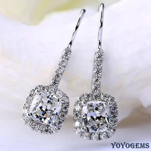 Pendientes de boda colgantes/gotas de moissanita de 3,50 quilates corte cojín oro blanco sólido de 14 quilates - Imagen 1 de 7