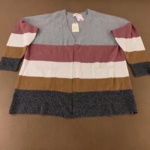 PINQUE Women's Size 3X Gray Striped Long Sleeve V Neck Open Front Cardigan NWT - Picture 1 of 9