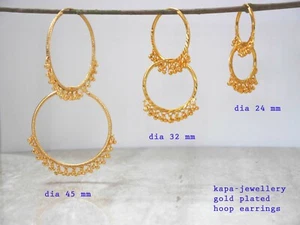 GOLD PLATED SLEEPER EARRINGS PLAIN DIAMOND CUT D/C TUBE CREOLES - Picture 1 of 6