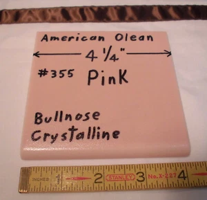 1 pc. Rosa cristalino: azulejo de cerámica Bullnose, 4-1/4” de American Olean, nuevo de stock - Imagen 1 de 12