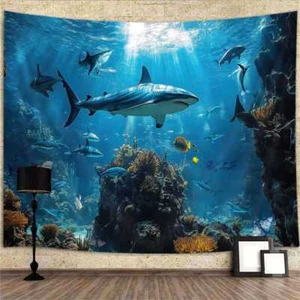 Arte de pared de acuario de tiburón tapiz extra grande pósters colgantes de pared fondo - Imagen 1 de 7