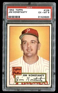 1952 TOPPS #108 JIM KONSTANTY PSA 6 EX MINT PHILLIES *CENTERED / GORGEOUS* - Picture 1 of 2