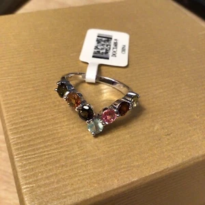 Sterling Silver Chevron 1.61 CTW Round Multi-Tourmaline Ring Size 9 - Picture 1 of 7