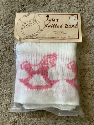 LYLE’S KNITTED BAND Fabric For SWEATER Rocking Horse White w/Pink #5 - Image 1 of 2