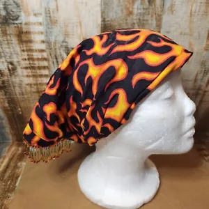 Sports Biker Skull Cap Motorcycle Bandana Head Wrap Du Doo Do Rag Flames Beaded - Picture 1 of 4