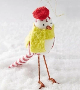 Anthropologie Ornament OISEAU Vogel gestreift rot Baskenmütze Schal Urlaub hängend Neu mit Etikett - Bild 1 von 4