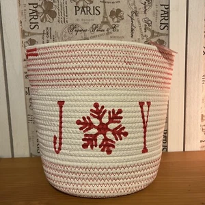 Christmas JOY Rope Basket – White & Red Woven Storage Snowflake Holiday Decor - Picture 1 of 12