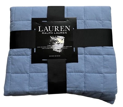 Ralph Lauren Pillow Euro Sham Asher Blue 26"X26" Quilted Cotton NEW - Image 1 of 4