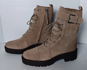 Sam Edelman Junip Boots Lace Up Zip Leather Combat Hiker Beige Bootie Size 6.5 - Picture 1 of 9