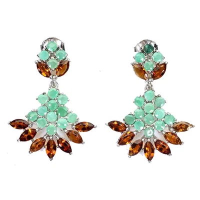 925 Sterling Silber Ohrringe Marquise Citrin Smaragd Natürlich Edelstein Schmuck - Bild 1 von 4