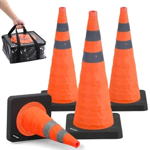 [4 Pack] 28 Inch Collapsible Traffic Safety Orange Cones with Black Weighted ... - Picture 1 of 8