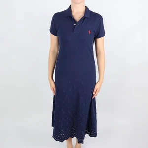 Polo Ralph Lauren Poloshirt Midikleid Navy Ösensaum Rot Pony Logo Gr. M - Bild 1 von 8