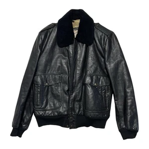 Vintage Flyte Jac Leather Bomber Flight Jacket Mens 40 Medium Black Shearling - Picture 1 of 12