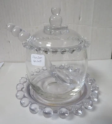 Imperial Clear Glass Candlewick Covered Jam/Jelly Jar, Spoon, Lid & Under Plate - Image 1 of 4