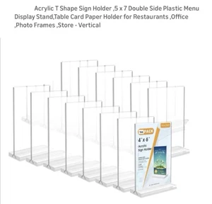 14 Pieces Acrylic T Shape Sign Holder, 5 x 7 Double Side Plastic Menu Display - Picture 1 of 18