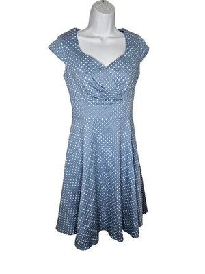 BBOnlineDress Blue White Polka Dot Fit & Flare Dress Retro Rockabilly Size S - Image 1 of 4