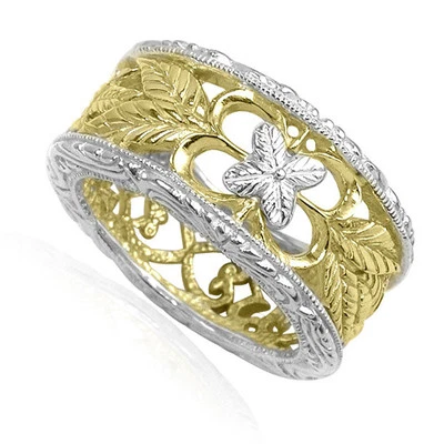 14k Two-Tone Gold Filigree Ring - Sizes 4 to 9.5 #R1745 - Image 1 of 4
