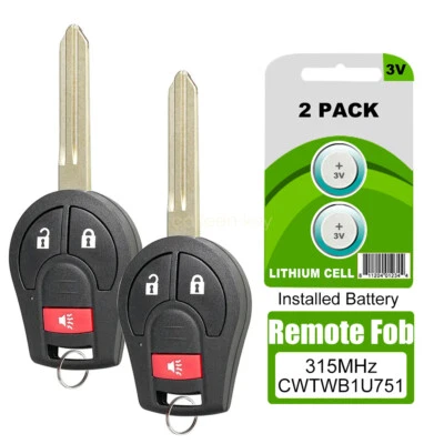 2 para Nissan Rogue 2008-2015 NV200 2013-2019 3 botones encendido remoto coche llavero Foto 1 de 4