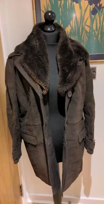 brown Shearling Coat with removable faux fur collar - Image 1 of 4