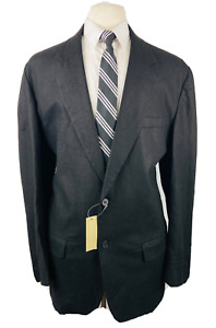 New Perry Ellis Mens 42L Black Linen Blend Blazer Sport Coat Suit Jacket