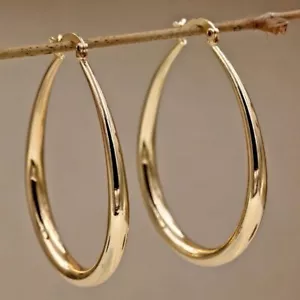 Women's Fashion Jewelry Gold Oval Hoop Earrings 1-79 - Picture 1 of 6