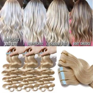 Extensiones de cabello humano brasileña cinta gruesa en Remy piel trama ondulada 150G cabeza completa - Imagen 1 de 56