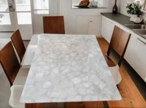 White Quartz Agate Stone Dining Table Top, Agate Quartz Stone Top Decor - Picture 1 of 3