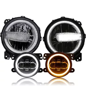 For Jeep Wrangler JL Gladiator JT 2018-2024 Halo Led Headlights Amber Fog Lights - Foto 1 di 10