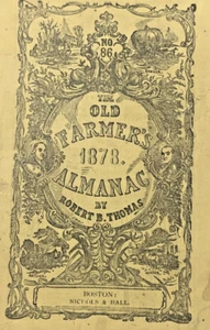 1878 Original Old Farmer's Almanac Robert B Thomas Boston William Ware No 86 - Picture 1 of 5