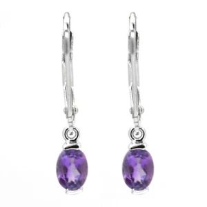 De Buman 0.84ctw Birthdaystone Amethyst 925 Silver Leverback Dangle Earrings - Picture 1 of 3
