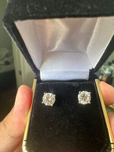 2.0 carats total Mens Diamond Earrings Studs Real 14K White Gold VS1 Diamonds - Picture 1 of 3