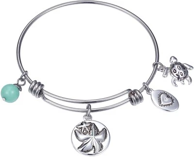 Brazalete brazalete de acero inoxidable Wish Upon a Starfish Charm y amazonita sin escribir Foto 1 de 4