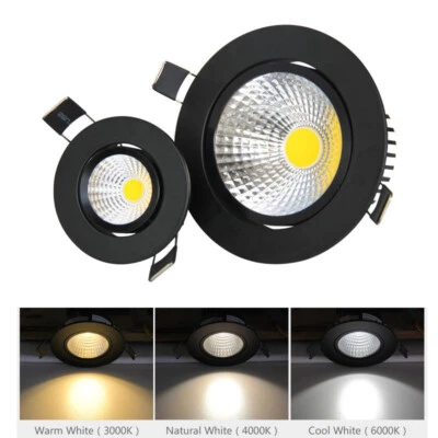 Dimmable LED Downlight COB Spotlight Recessed Ceiling Light Lamp 7W/9W/15W Black - Image 1 of 4