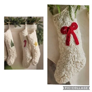 4 ANTHROPOLOGIE WOOL FESTIVE ICON CHRISTMAS HOLIDAY STOCKING STAR BOW TREE CANDY - Picture 1 of 7