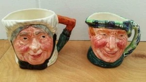 SCOTIE SARAH GAMP Pitcher Figural 3D Man Woman Cup Creamer Jug Lancaster ENGLAND - Picture 1 of 1