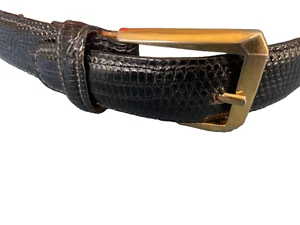 Trafalgar Belt BURNISHED JAVA LIZARD BLACK Men’s Made in USA Sz 34+ Brass Buckle - Picture 1 of 7