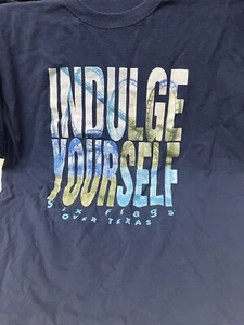 Vintage Six Flags Indulge Yourself Texas T-Shirt Navy Blue - Picture 1 of 3