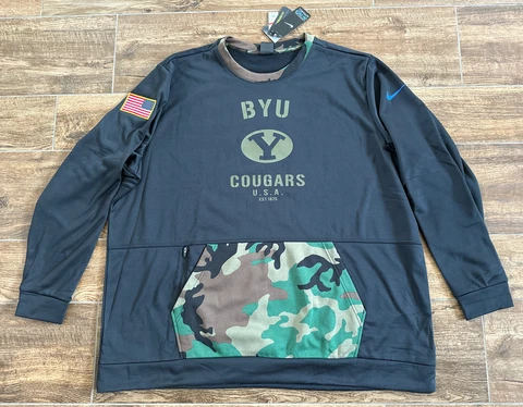 MENS SIZE 4XL NIKE BYU COUGARS SALUTE TO SERVICE SWEATSHIRT BLACK CAMO DRI FIT Cover