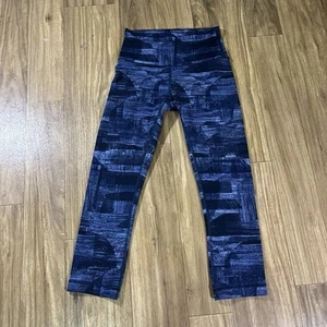 Lululemon Active Leggings Girls 4 Blue Stretch Striped Full Length Geometric - Picture 1 of 7