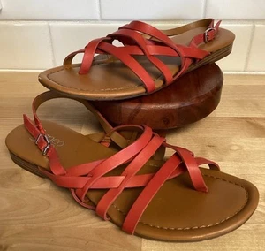 Franco Sarto Womens Strappy Sandals 9.5 Burnt Orange Muted Red Toe Wrap Buckle - Picture 1 of 11