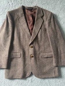 Men's 42R Sport Suit Coat Blazer Woodmere Herringbone Vintage Wool 2 Button - Picture 1 of 10
