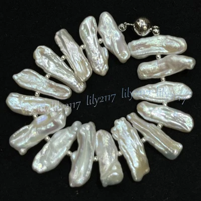 Único Brazalete de Perlas Biwa Irregular Barroco Agua Dulce Blanco Natural 8 pulgadas Foto 1 de 4