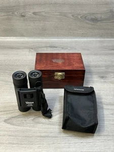 Viking Traveller 10x25 Compact Roof Prism Binocular Black With Wooden Box - Picture 1 of 19