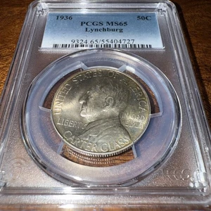 1936 LYNCHBURG COMMEMORATIVE HALF DOLLAR PCGS MS65 GREAT EYE APPEAL TONED - Picture 1 of 4