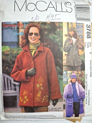 Coat Jacket Scarf  Fleece Pockets XS S M McCalls 3788 Sewing Pattern Cut NO HAT - Image 1 of 4
