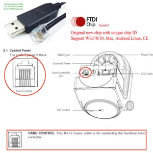 4m USB pilot zdalnego sterowania kabel PC do teleskopów Sky-Watcher SynScan FTDI biały - Zdjęcie 1 z 5
