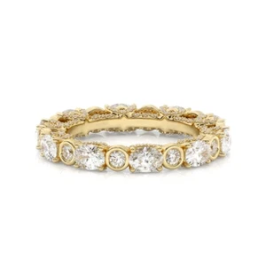Lab Grown Yellow Gold Diamond Eternity Band Oval 3.50 Ct 18K 3.3 MM 5 6 7 8 - Picture 1 of 9